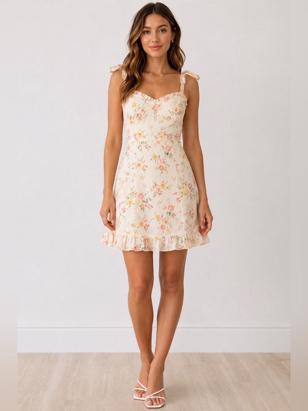 NWT 70F/21C Floral Tie Strap Mini Dress Smocked Back Cottagecore Medium